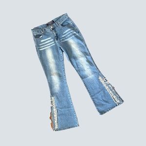 Y2K Low Rise Embroidered Lace Up Flares